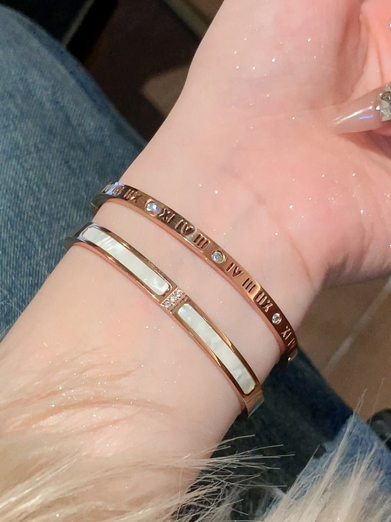 Wholesale Real Gold Electroplated Zircon Titanium Steel Bracelet